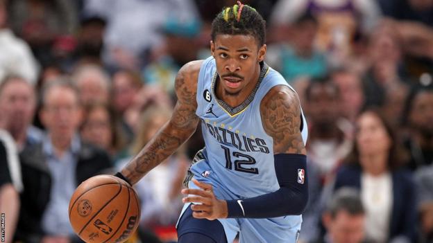 Memphis Grizzlies guard Ja Morant dribbles the ball against the Los Angeles Lakers