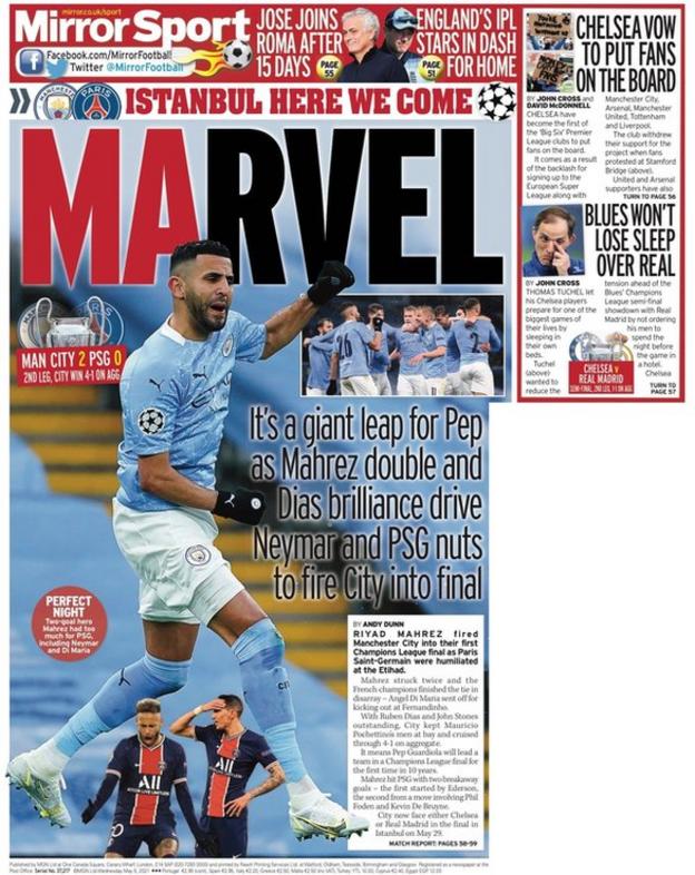 Wednesday's Daily Mirror back page