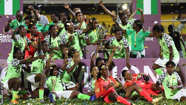 Nigeria celebrate with the Women's Africa Cup of Nations trophy
