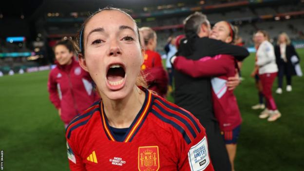 Aitana Bonmati celebrates Spain's semi-final win over Sweden at the 2023 World Cup