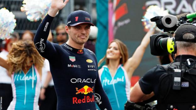 Dutchman Max Verstappen and the Oracle Red Bull team on the grid ahead of the Miami F1 Grand Prix