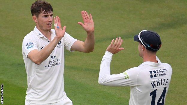 Martin Andersson celebrates a wicket for Middlesex against Worcestershire