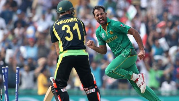 Wahab Riaz in action for Pakistan