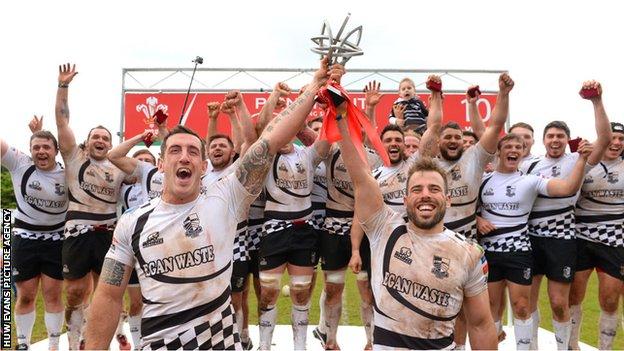 Pontypridd rugby club celebrate winning the 2015 Premiership title