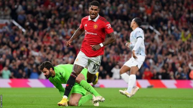 Marcus Rashford celebrates a goal for Manchester United