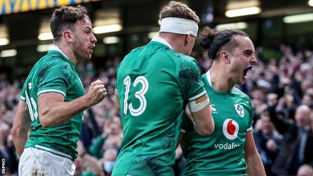 James Lowe celebrates Ireland's opening try