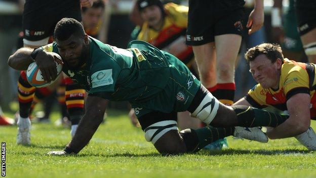 Albert Tuisue scores a try for London Irish against Richmond