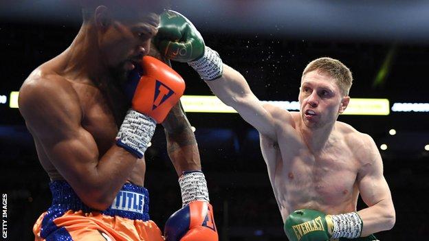 Jason Quigley lands a right hand during his victory over Shane Mosley Jr