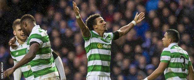 Scott Sinclair celebrates a goal against Rangers