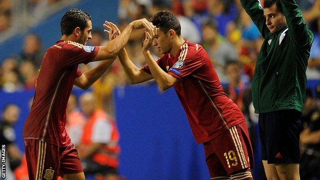 Spain's Koke and Munir El Haddadi