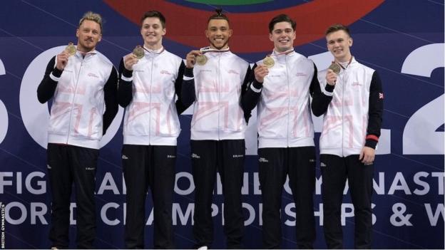 GB's men on the podium with their gold medals