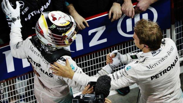 Mercedes F1 drivers Lewis Hamilton and Nico Rosberg