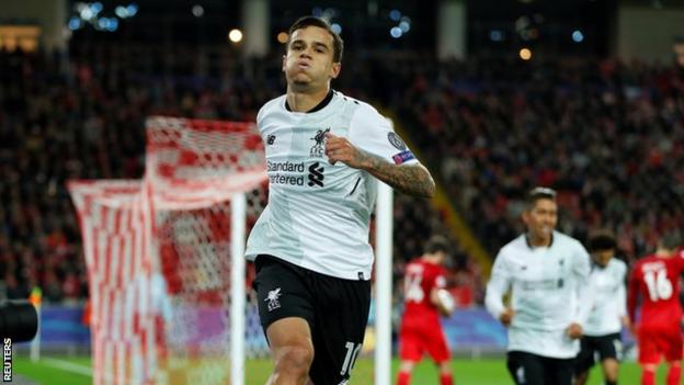 Phlippe Coutinho celebrates scoring against Spartak Moscow