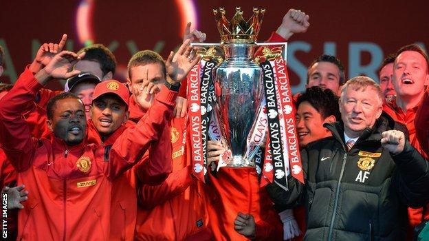 Manchester United with the Premier League trophy