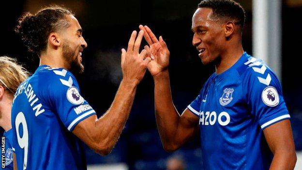 Dominic Calvert-Lewin and Yerry Mina celebrate