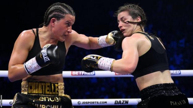 Chantelle Cameron and Katie Taylor in action in Dublin on May