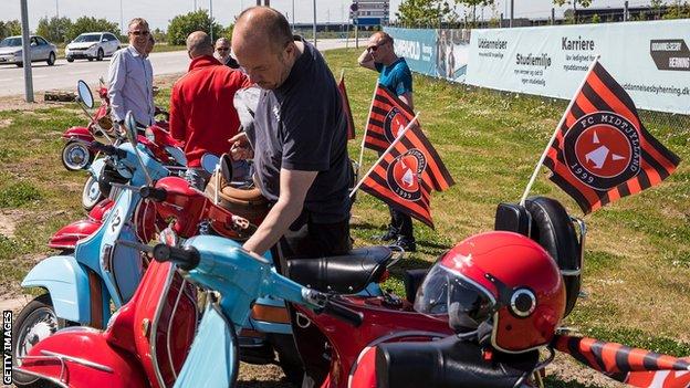 Fans with bikes at FC Midtjylland