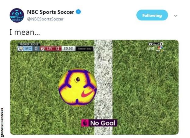 NBC uses a similar image to show it was agonisingly close to being a goal, with the captain "I mean..."