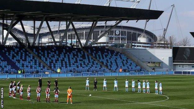 A minute's silence is held before the Women's FA Cup fourth round match between Manchester City and Aston Villa
