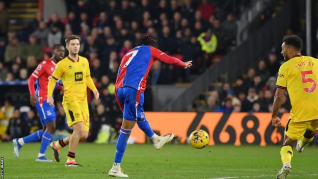 Michael Olise scores for Crystal Palace against Sheffield United at Selhurst Park