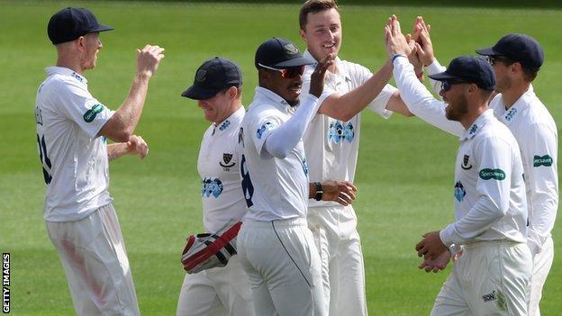 Sussex bowlers celebrate