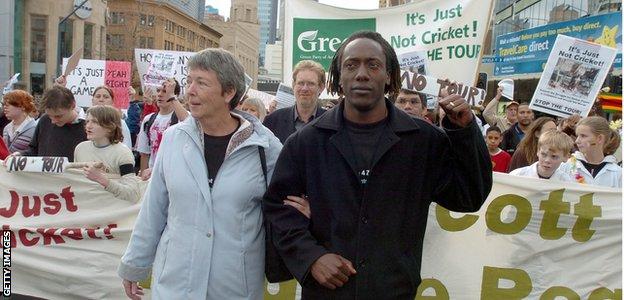 Henry Olonga at a protest march in Auckland in 2005