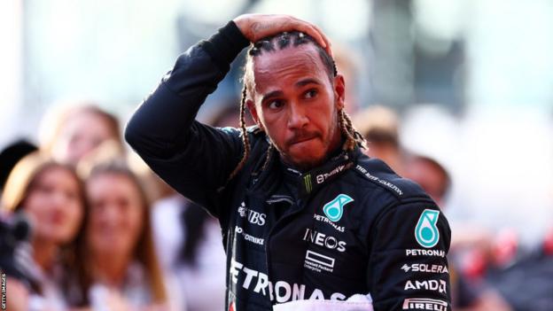 Lewis Hamilton scratches his head after the US Grand Prix in Austin, Texas
