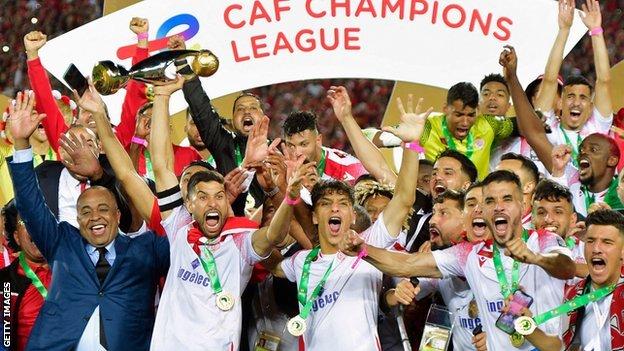 Wydad Casablanca celebrate with the African Champions League trophy