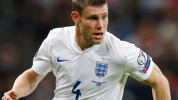 James Milner plays against Estonia in Euro 2016 qualification in October