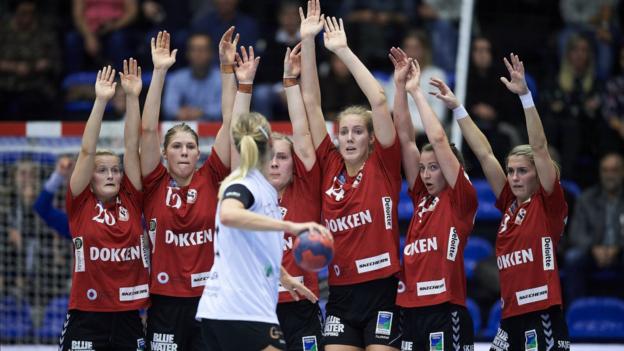 Line Jorgensen, of Team Esbjerg, in action against Copenhagen Handball