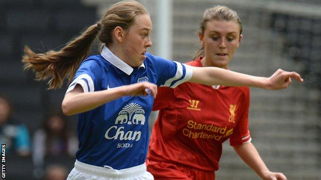 Zoe Tynan, left, in action for Everton during her time at the club's Centre of Excellence