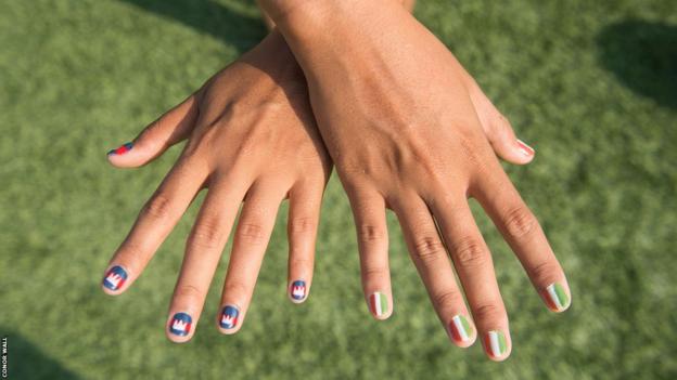 Vat Sreypov's nails painted in Republic of Ireland and Cambodia flags