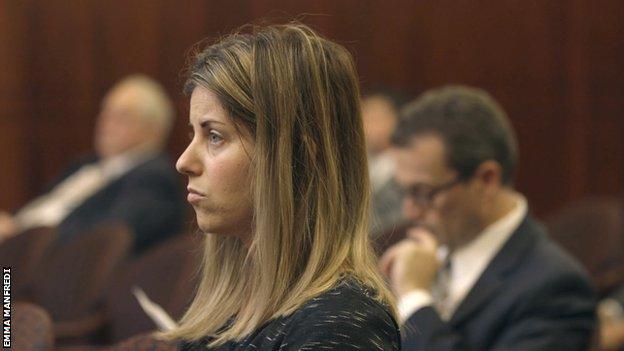 Maria Pinzone in court, side-profile.