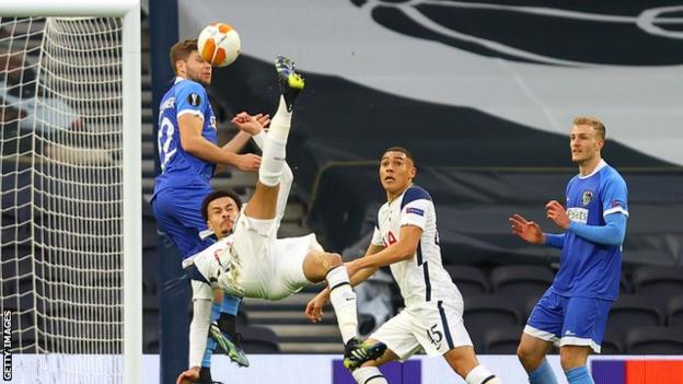 Dele Alli scores for Tottenham against Wolfsberger in the Europa League