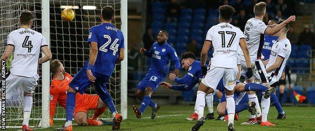 Sean Morrison heads Cardiff into a 2-0 lead against Bolton