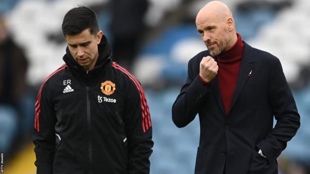 Erik ten Hag, Manager of Manchester United with coach Eric Ramsay