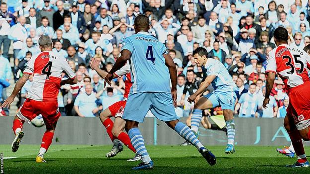 Sergio Aguero scores for Manchester City