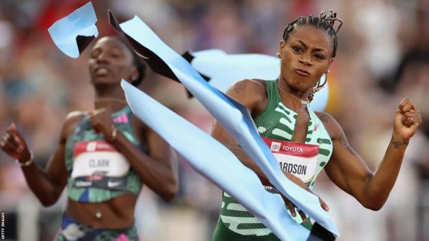 Sha'Carri Richardson reacts after winning the women's 100m final at the US national championships