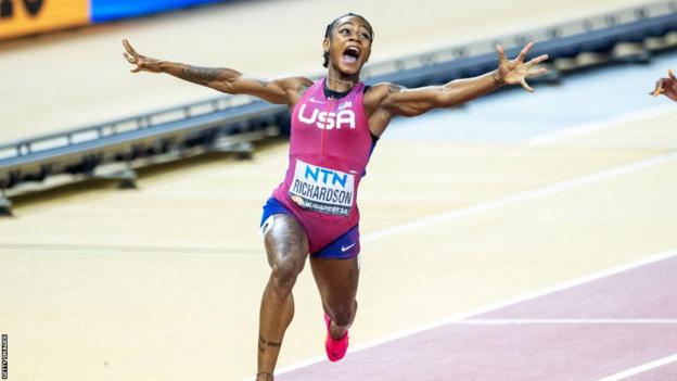 Sha'Carri Richardson celebrates world 100m gold