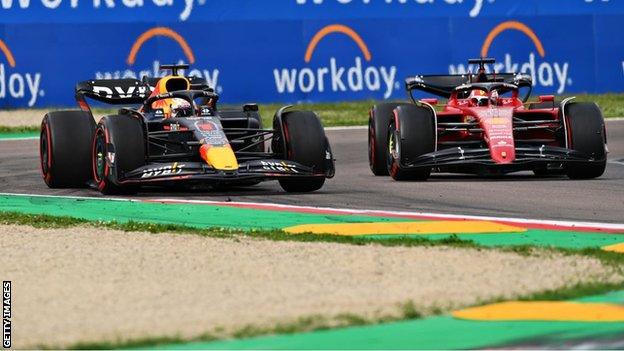 Max Verstappen overatakes Charles Leclerc
