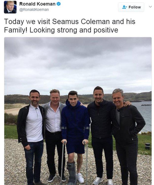 Everton's fitness coach Jan Kluitenberg and head of medical services Matt Connery joined Koeman and Jagielka on the journey to Coleman's Killybegs.