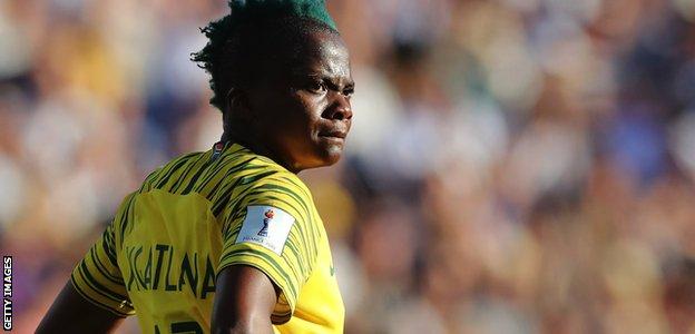 Thembi Kgatlana of South Africa looks on during the 2019 FIFA Women's World Cup France group B match between South Africa and Germany