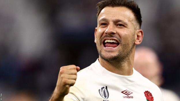 Danny Care celebrates England's win over Fiji