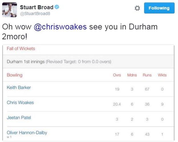 Tweet from Stuart Broad