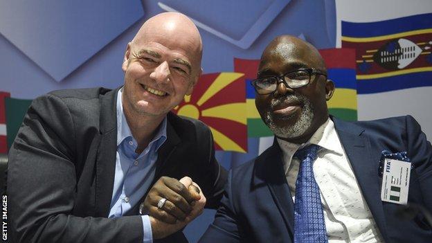 Fifa president Gianni Infantino and Caf vice-president Amaju Pinnick