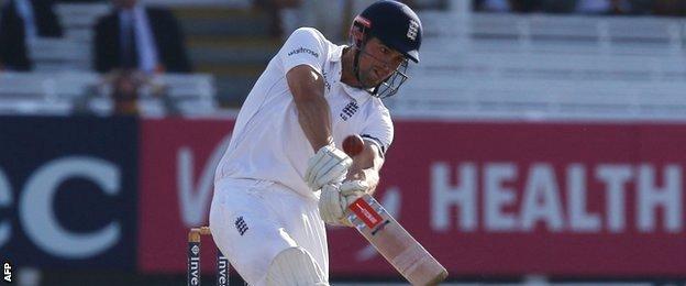 Alastair Cook hits a six