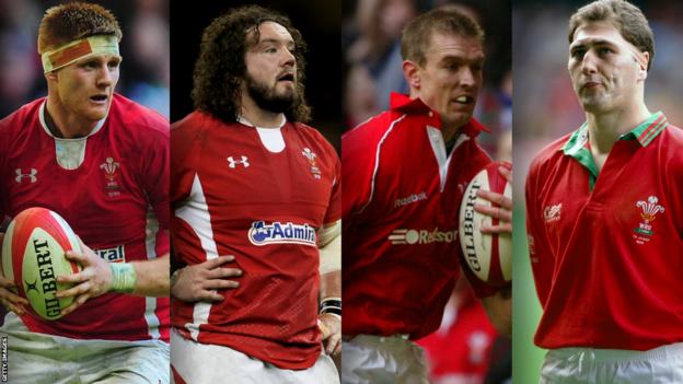 Former Wales internationals: Andrew Coombs, Adam Jones, Dafydd James and Emyr Lewis