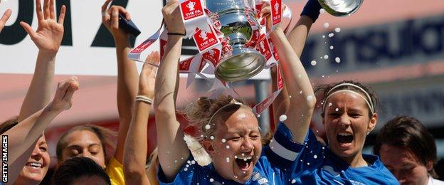 Laura Bassett lifts Women's FA Cup with Birmingham City