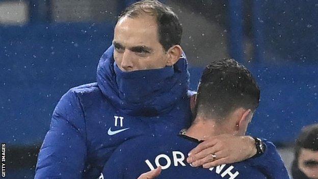 Thomas Tuchel hugs Jorginho