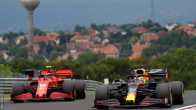 Charles Leclerc and Max Verstappen on track in Hungary